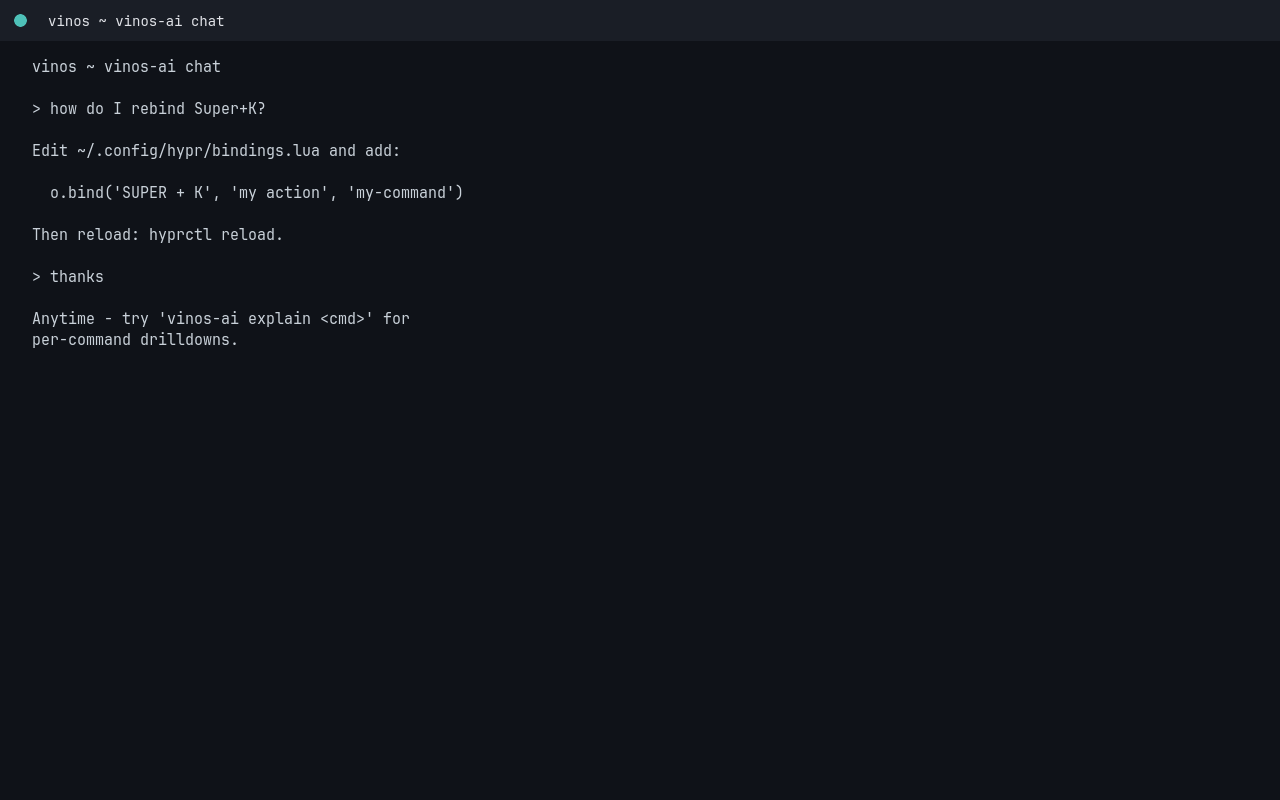 vinos-ai chat session in a foot terminal