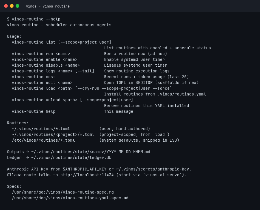 vinos-routine --help output rendered in dark terminal style