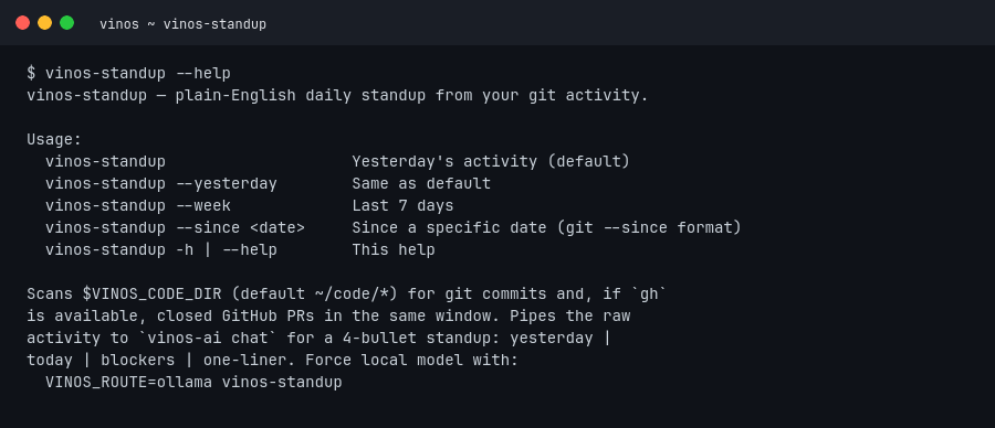 vinos-standup --help output